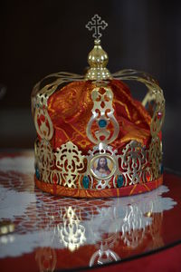 Close-up of illuminated decoration on table