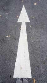 High angle view of arrow sign on road