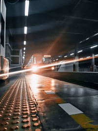 Light trails on road at night