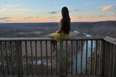 Scenic view of mountains against sky at sunset