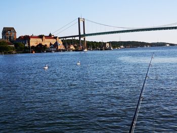 View of suspension bridge over river