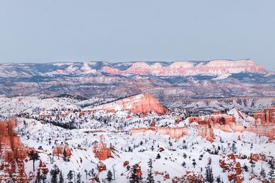 Aerial view of snow covered mountains against sky