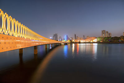 Bridge over river with buildings in background