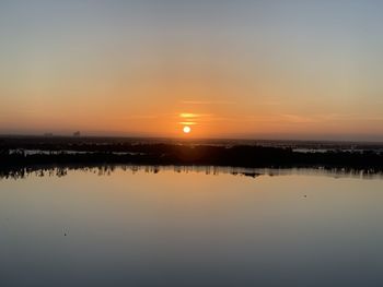 Scenic view of lake against sky during sunset