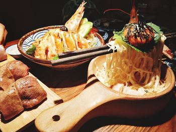 High angle view of food on table