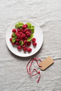 High angle view of food in plate on table