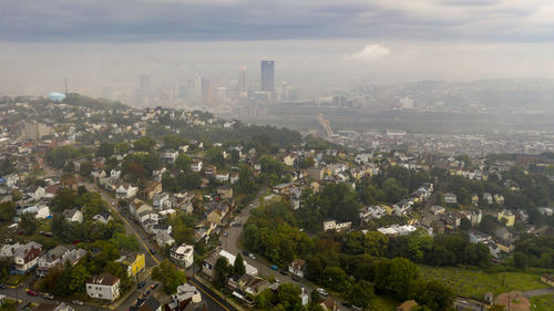 High angle view of townscape against sky