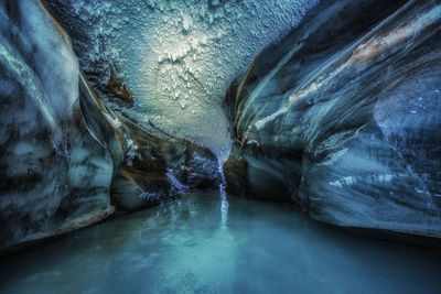 Close-up of waterfall against rock formation