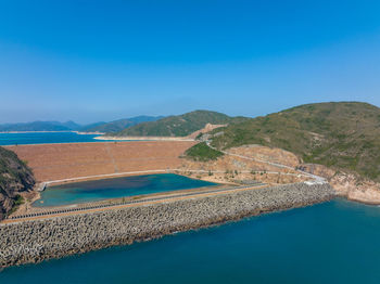 Scenic view of sea against clear blue sky