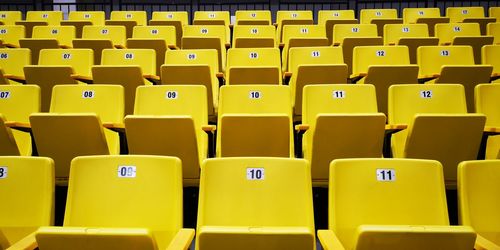 Full frame shot of yellow empty bleachers at stadium