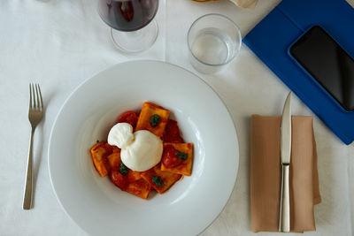 High angle view of food on table