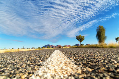 Surface level of road against sky