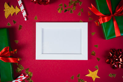 Directly above shot of christmas decorations on table