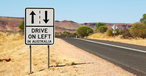 Information sign on road against clear sky