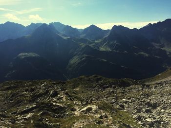 Aerial view of mountains against sky