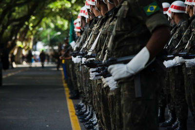 Brazilian army soldiers during military parade in celebration of brazil independence 