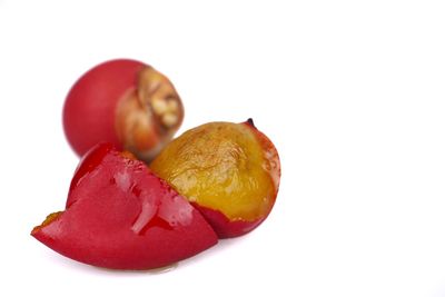 Close-up of strawberry against white background