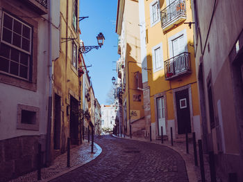 Narrow street amidst buildings in city