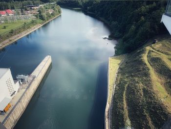 High angle view of dam on river