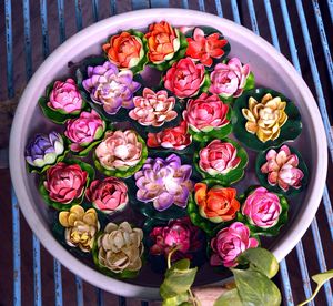 High angle view of roses bouquet