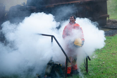 Man working on fire