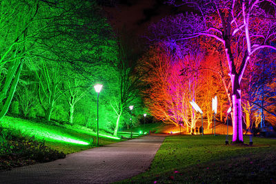 View of illuminated street lights at night