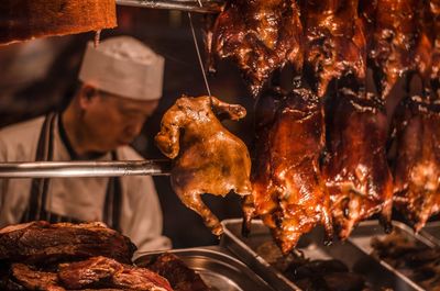High angle view of meat for sale