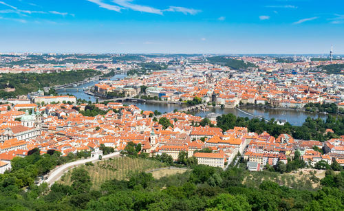 The view of prague from the top of the petrin tower.