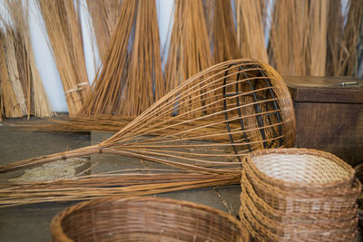 Close-up of wicker basket on table