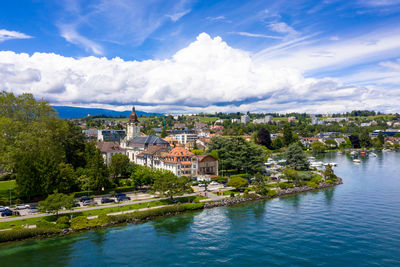 View of river with buildings in background