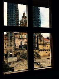 View of city through window