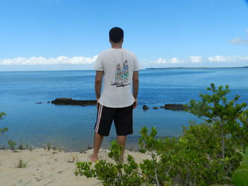 Rear view of man standing on beach