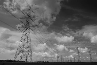 Monochrome view of electricity tower with cloud and deep sky fine art landscape