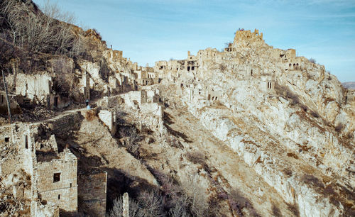 Low angle view of rock formations