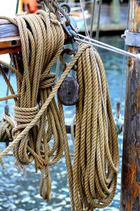 Close-up of rope tied to pole