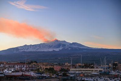 Scenic view of etna volcano against sky during sunset