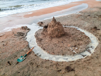 High angle view of sand on beach