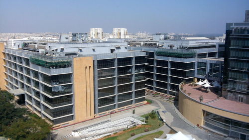 High angle view of cityscape against sky