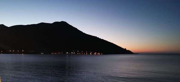 Scenic view of sea against clear sky at sunset