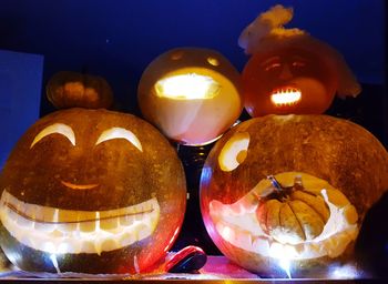 Close-up of illuminated pumpkin