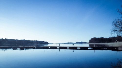 Scenic view of calm lake against clear sky