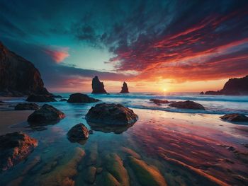 Scenic view of sea against sky during sunset