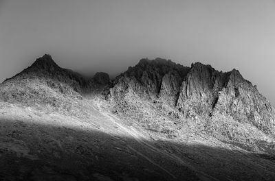 Scenic view of rocky mountains against clear sky