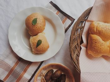 High angle view of dessert in plate on table
