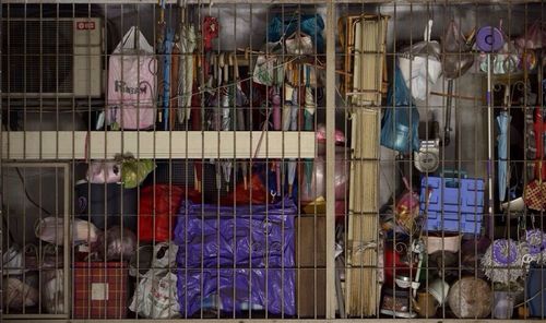 Multi colored objects on wall