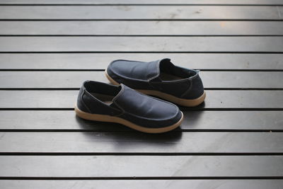 High angle view of shoes on floor