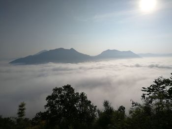 Scenic view of silhouette mountains against sky