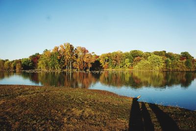 Scenic view of lake against clear sky