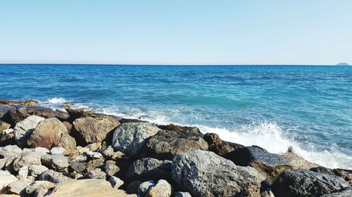 Scenic view of sea against clear sky