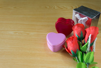 High angle view of roses on table